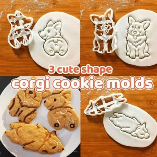 Cute Corgi Dog Shaped Cookie For Bakeware Hand Kitchenware Type DIY Mold 3Pcs/set 3 Tool Cutters kids Mold