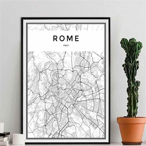 HAOCHU Milan New York ROM LAX TYO ORD Map Canvas Painting For Living Room Home Decor Print Poster Simple Nordic Wall Picture