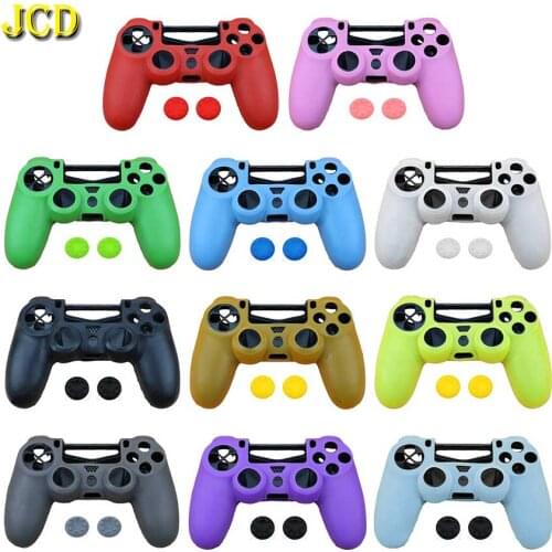 JCD 10Set/Lot Soft Silicone Rubber Case Cover For Dualshock 4 PS4 Slim Pro Controller Protective Case + Joystick Grip Cap