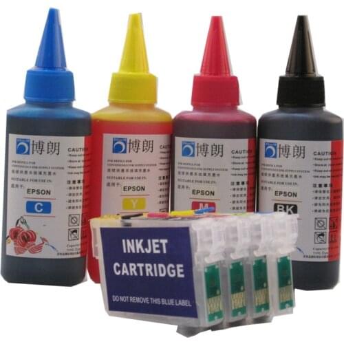T1281 refillable ink cartridge for epson Stylus S22 SX125 SX130 SX230 SX235W SX420W SX425W SX430W printer +4 Color Dye Ink 400ml