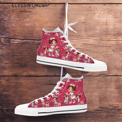 ELVISWORDS Nurse Girl Pattern Ladies Stylish Canvas Vulcanized Shoes High Top Sneakers for Women Comfortable zapaotos de mujer
