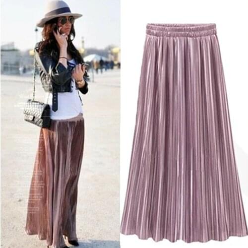 Fashion Women Casual Long Midi Pleated Skirt Elastic Waist Double Layer Skirts Solid Skirts Slim Party Maxi Skirts