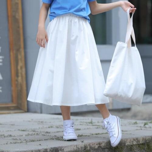 Fashion Girls Skirts summer Cotton Teenage School Clothes White Umbrella Skirts for Big Girl Korean High Quality Student Clothes