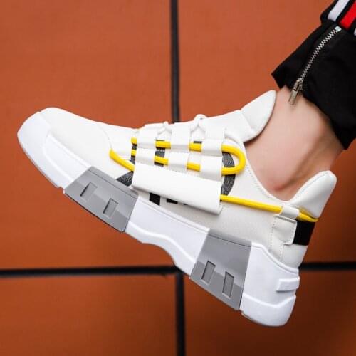 Male Increased Skateboarding Shoes , Personalized Yellow Rope Decor Casual Shoes , Sport Shoes , Size 39-44