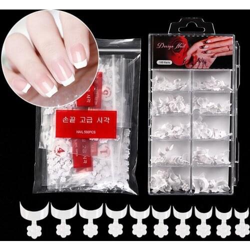 500/100pcs Acrylic French Pure White Half Cover False Nail DIY UV Gel 10 Different Sizes Manicure Salon Profession Crescent Moon