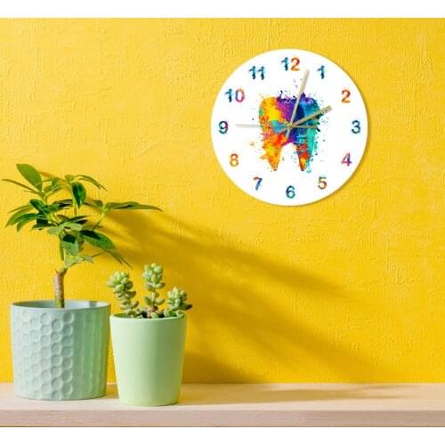 Wall Art Tooth Watercolour Painting Print Wall Clock Medical Dental Clinic Wall Non ticking Wall Watch Orthodontist Dentist Gift
