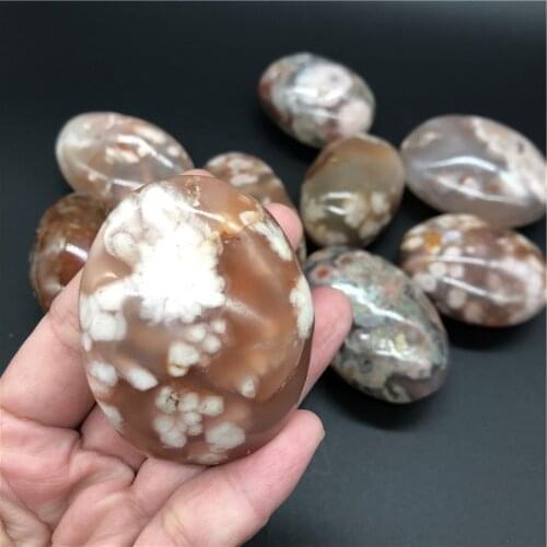 Natural high quality pink flower agate palm stone shape crystals cherry blossom agate healing palm stones