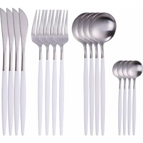 Stainless Steel Tableware White and Silver Cutlery Set Kitchen Set Dinnerware Spoon Fork Knife Dinner Set Complete Dropshipping