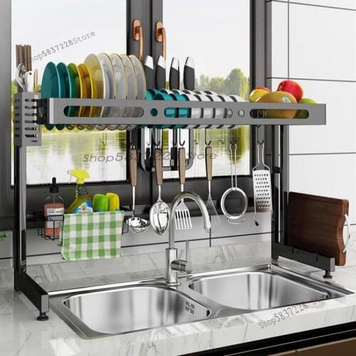 The new stainless steel kitchen sink shelf dish rack drain rack table chopsticks storage rack above the filter basin