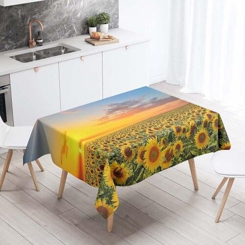 Rectangular Tablecloths Decorative Table Cover 3D Printing Golden Sunflower Dining Table Cloth