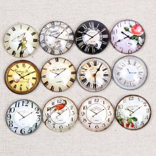 Reidgaller vintage clock photo round glass cabochons 30mm 25mm 20mm 12mm diy jewelry findings for pendant necklace