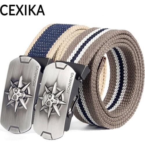 Mens Canvas Belt Skull Cross Metal Buckle Military Belt Army Skulls Tactical Belts for Men Top Quality Male Strap 140 150 160cm