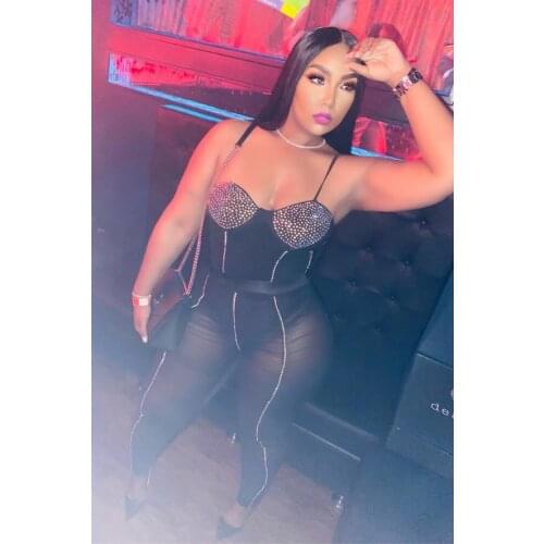 RMSFE 2021 Large Womens Solid Black Sexy Strap Jumpsuit With Pencil Pants Two Piece Set