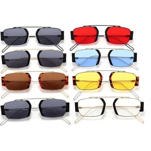 Small Square Sunglasses Women Narrow Clean Yellow Rectangle Sun glasses Men Unisex Vintage Style UV400 Leopard Side Shades
