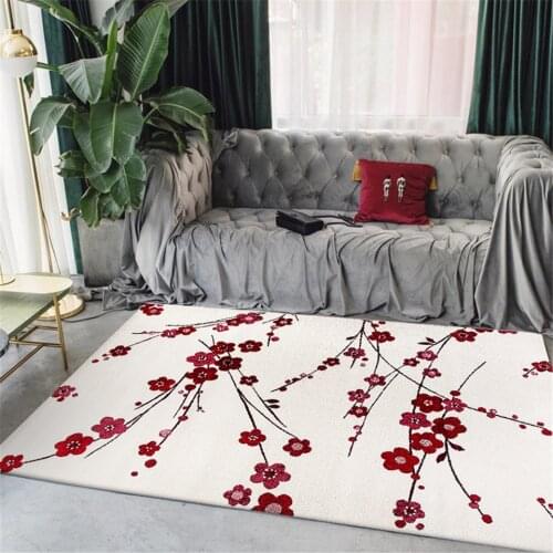 Modern Traditional Chinese Style White Carpet With Red Plum Blossom Flower Pattern Bed Room Carpet Floral Rug For Hall Entrance