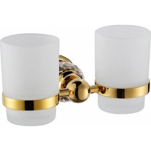 Ti-PVD gold Finish double cup holder Toothbrush Cup Holders