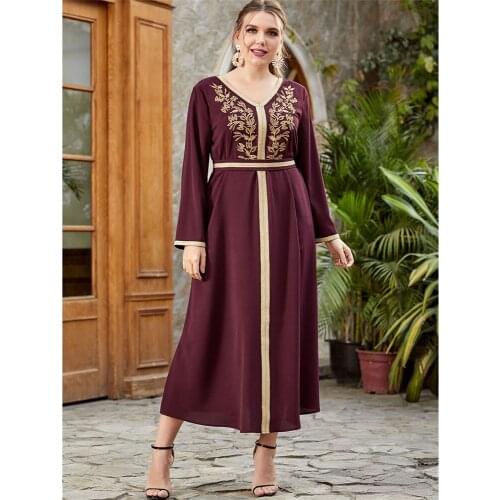 Vintage Muslim Women Embroidery Kaftan Long Dress Arabic Abaya Islamic Clothing Middle East Dubai Eid Ramadan Loose Ethnic Plus