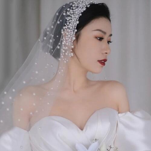 Vintage High Quality Pearls With Rhinestone White Color Bride Veils Wedding Headdress Bridal Headware diademas para niñas
