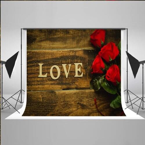 VinylBDS 300x300cm Valentines Day Photography Background Wooden Wall Rose Bouquet Wedding Backdrops for Photo Backdrop