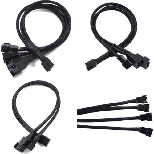 High Quality 4 Pin Pwm Fan Cable 1 To 2/3/4 Ways Splitter Black Sleeved 27cm Extension Cable Connector 4Pin PWM Extension Cables
