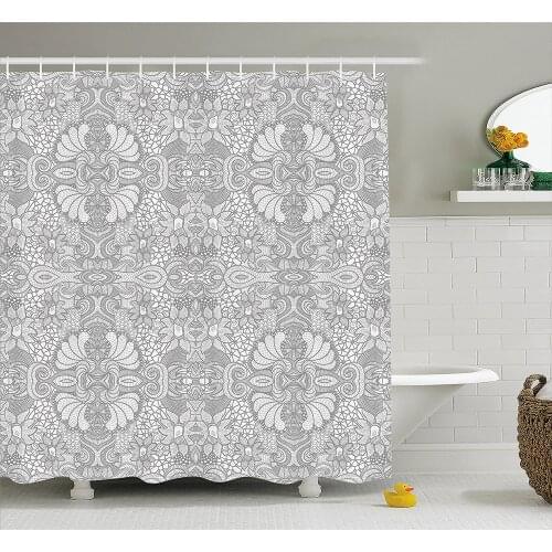 Flower Shower Curtain Floral Eastern Paisley Motif Inspired Lace Like Vintage Image Artwork Print Bathroom Waterproof Curtains