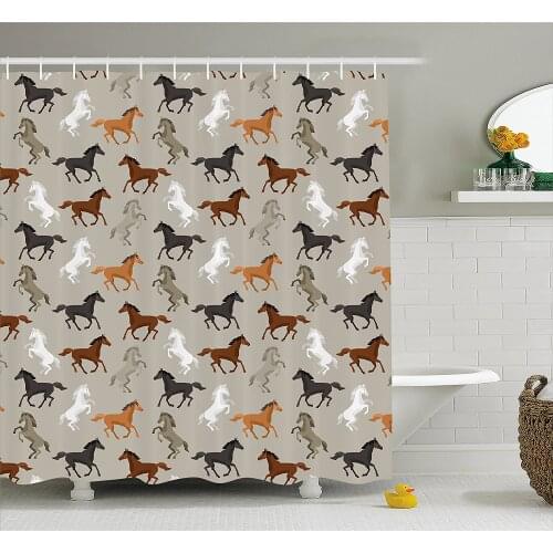 Horses Shower Curtain Abstract Stallions Simple Equestrian Animals Galloping Curvet Illustration Waterproof Bath Curtains