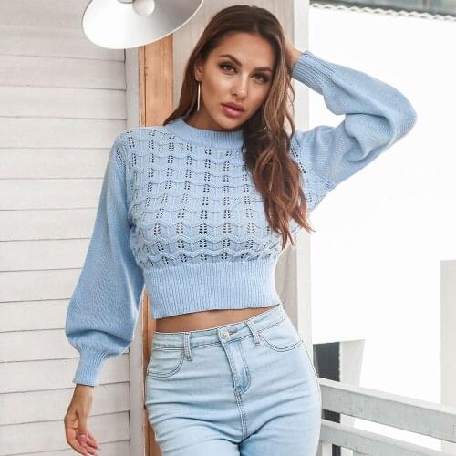 2021 Za Womens Sweater Vintage Autumn Winter New Long Sleeve Lantern Sleeve Hollow Knitted Pullovers Ladies Female Sweater