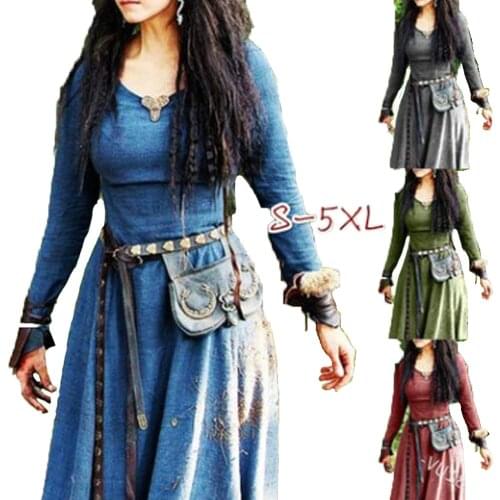Medieval Dress Women Long Sleeve Maxi Robe Vintage Fairy Elven Dress Renaissance Celtic Viking Gothic Clothing Fantasy Ball Gown