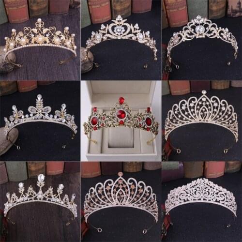 Gold Crown Crystal Bridal Tiaras Crown Vintage festival Hair Accessories Wedding Rhinestone Diadem Pageant headpiece Crowns