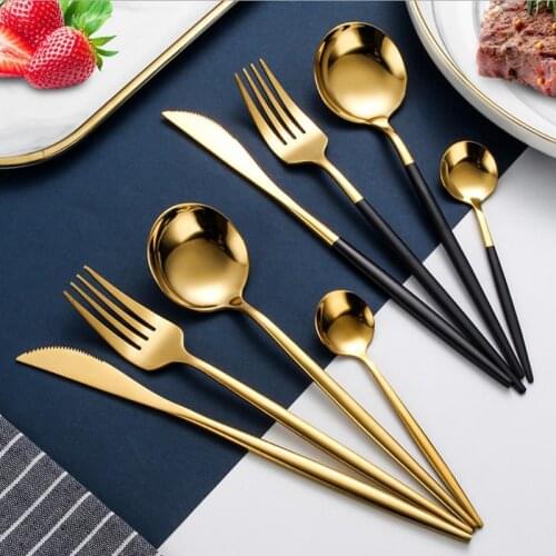 Gold Cutlery Steak Knife Fork Coffee Spoon Teaspoon Butter Knives Dessert Fork Spoon Chopsticks Stainless Steel Dinnerware Set