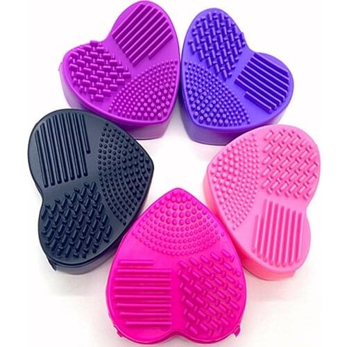 1Pcs Manual Cleaning Pad For Various Women Makeup Brush Silicone Cosmetic Cleaning tools Hollow Heart-shaped Scrubber Board Mat