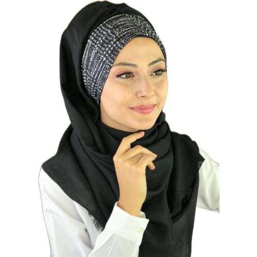 2021New Fashion Hijab Women Muslim Islamic Chiffon Scarf Hat Foulard Chiffon Black White Patterned Pleated Colorful Ready Shawl