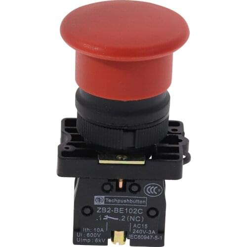 5Pcs Emergency Stop Latching Red Sign Push Button Switch NC SPST