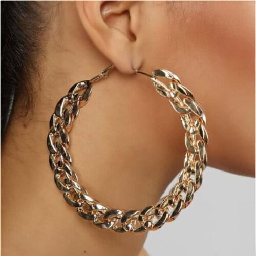 BLIJERY Gold/Silver Color Punk Chain Hoop Earrings For Women Oversize Round Statement Earrings Brincos 2020 Fashion Jewelry Gift