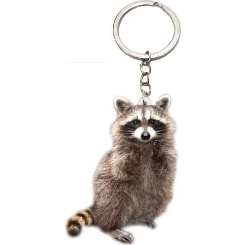 Raccoon Procyon lotor keychain Acrylic Not 3D Keyring Ring charms fashion for Women animal drop steampunk best friends xmas gift