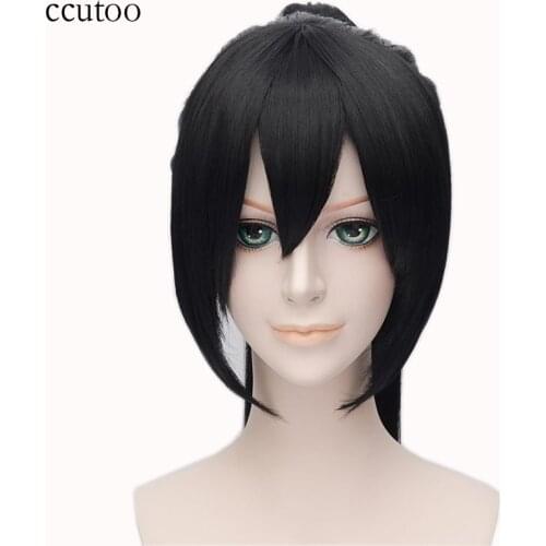 Ccutoo 28inch Black Long Straight Hakuouki Yukimura Chizuru Synthetic Hair Heat Resistance Fiber Cosplay Full Wigs Chip Ponytail