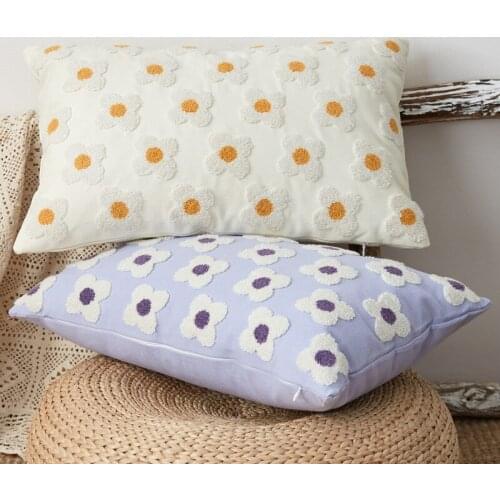 Home Decor Cushion Cover Cotton Canvas Embroidery Floral Pilloecase Yellow Flower Pillow Cover Yellow Zigzag Pillow Sham 30x50cm