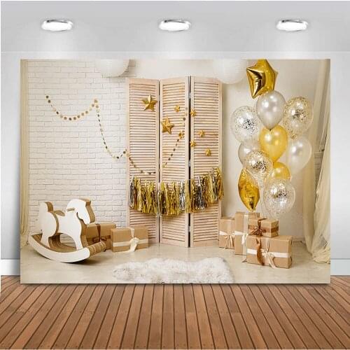 Photography Background 1st Birthday Birthday Party Balloon Flowers White Toy Bear Backdrop Decor Photocall Birthday Backdrop