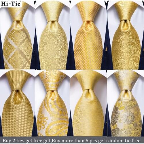 Hi-Tie 8.5cm Luxury Yellow Plaid Paisley 100% Silk Wedding Necktie For Men Fashion Necktie Gravatas Mens Gift Business Tie Party