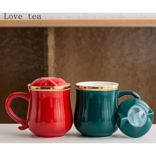 Ceramic tea cup with lid oversized office household large capacity ceramic strainer tea cup household daily necessities