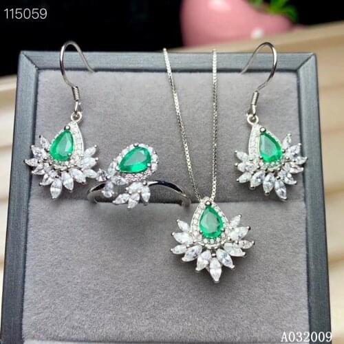 KJJEAXCMY fine jewelry 925 sterling silver inlaid natural emerald earrings ring pendant fashion girl suit support test