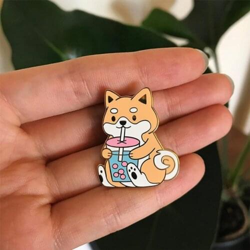 Creative Cute Bubble Tea Dog Enamel lapel Pin Badge Jewelry Accessories Pins