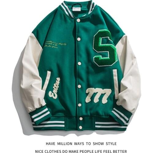 New Arrival Spring And Autumn Patchwork Emrboid Mens Letterman Baseball Bomber Jacket Uninsex Couple Stadium Award Coat Street