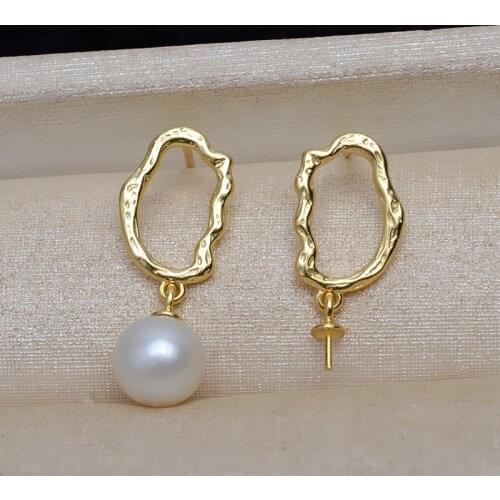 Fashion 925 Sterling Silver Earrings Findings Mountings Settings Jewelry Parts Fittings for Coral Jade Agate Beads Crystal