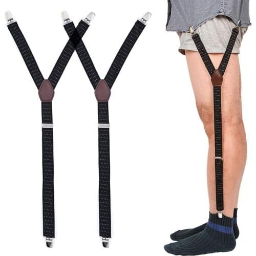 2pcs Mens Shirt Holders Stays Y-Style Adjustable Elastic Leg Suspenders Straps Non-slip Clips Sock Garter Clamps for Military