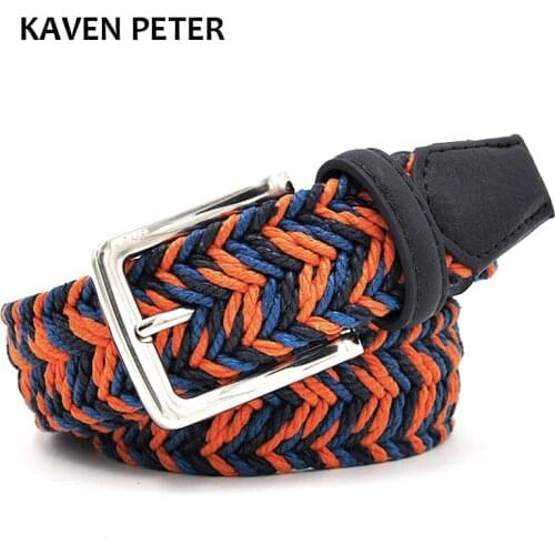 Men Cummerbunds Cotton Canvas Web Metal Buckle Belt No Elastic Orange Navy And Blue Wax Rope Mixed Male Belts Canvas 150 CM