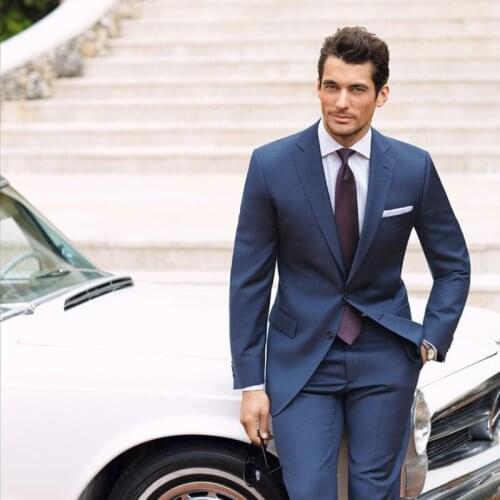 ANNIEBRITNEY Navy Blue 2 Piece Slim Men Business Suit Tailor Made Groom Wedding Tuxedo 2 Piece Prom Wedding Business Men Suit