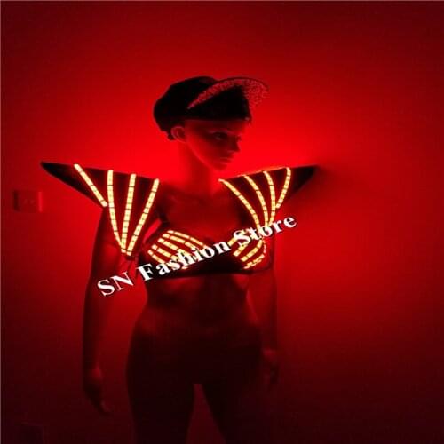 NZ001 Colorful LED light costumes suit luminous dress vest bra ballroom dance women sexy catwalk wears cosplay shoulder cloth