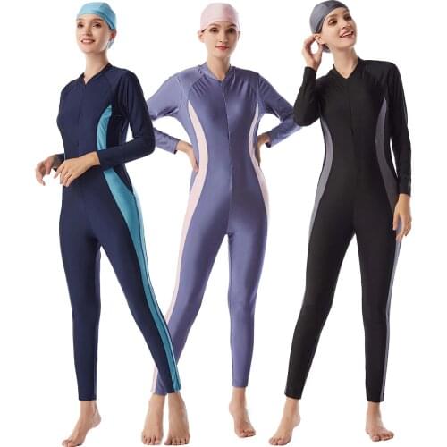 Full Covered Swimwear Spearfishing Swimming Diving Windsurf Rash Guard Swimsuits Bodycon Jumpsuit+cap 2pcs Islamic Muslim Suits