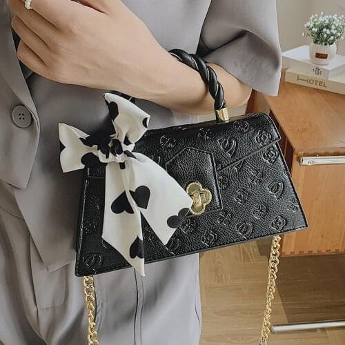 Simple Chain Womens Bag Cute Bow Shoulder Bags 2021 Female Solid Color Square Crossbody Bag Luxury PU Leather Tote Handbags Sac